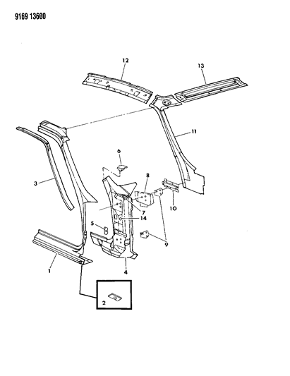 1989 Chrysler LeBaron GTS Body Front Pillar Diagram