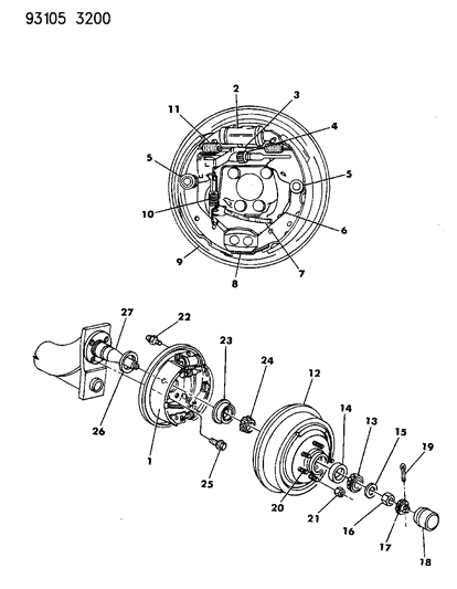 1993 Dodge Daytona Brakes, Rear Drum Diagram