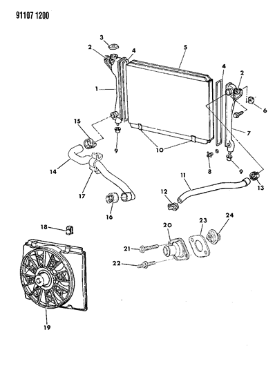 1991 Chrysler LeBaron GTC Radiator & Related Parts Diagram 1