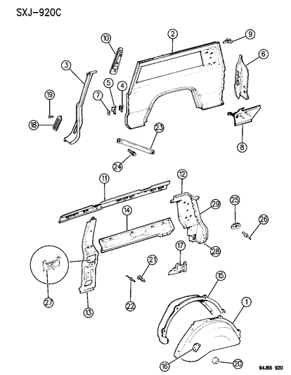1996 Jeep Cherokee Pillar-LIFTGATE Opening Diagram for 55345163