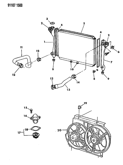 1991 Chrysler New Yorker Radiator & Related Parts Diagram 1