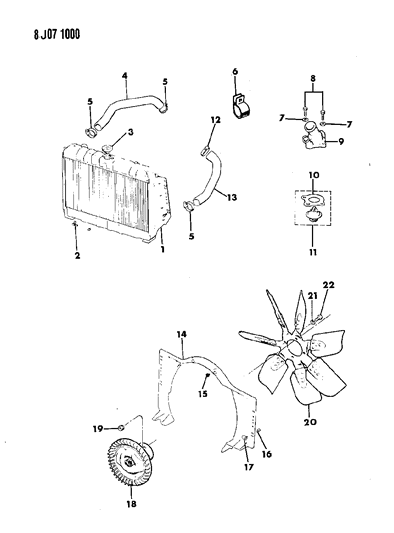 1987 Jeep Grand Wagoneer Radiator & Related Parts Diagram 2