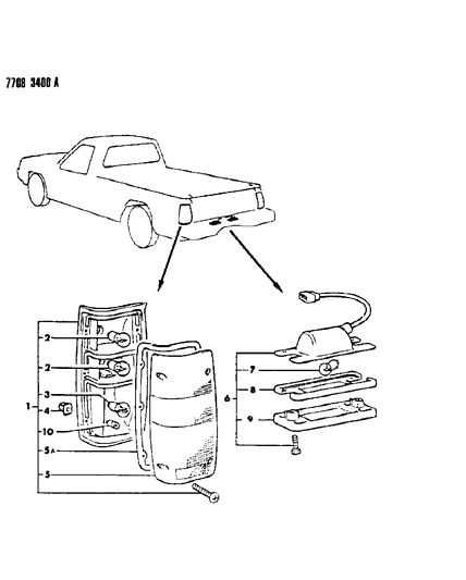 1988 Dodge Ram 50 Lamps - Rear Exterior Diagram