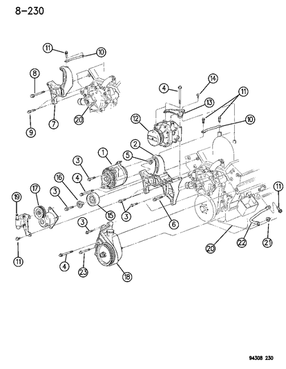 1996 Dodge Ram Wagon Alternator & Mounting Diagram 2