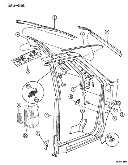 1995 Chrysler Town & Country Body Front Pillar & Aperture Panel Diagram