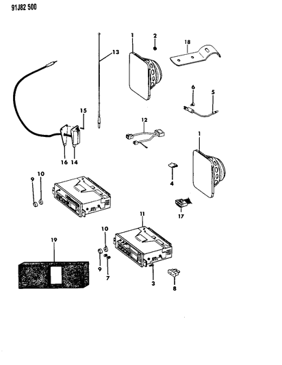 1993 Jeep Wrangler Antenna, Speakers And Radio Knobs Diagram