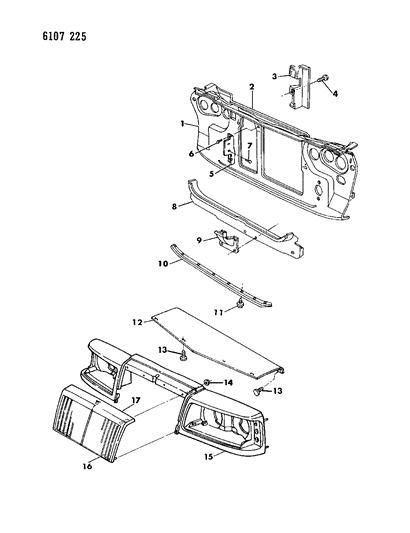 1986 Chrysler LeBaron Grille & Related Parts Diagram