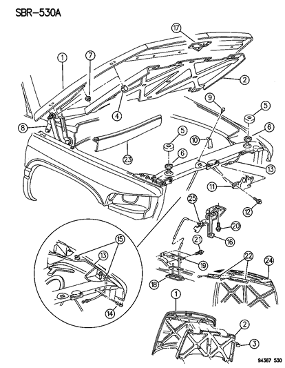 1994 Dodge Ram 3500 Hood & Hood Release Diagram