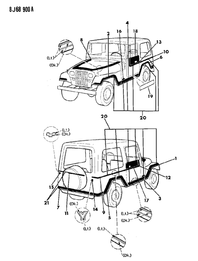 1990 Jeep Wrangler Decals, Exterior Diagram 4