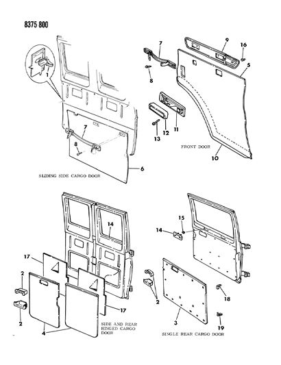 1989 Dodge Ram Van Panel - Door Trim Front And Cargo Diagram