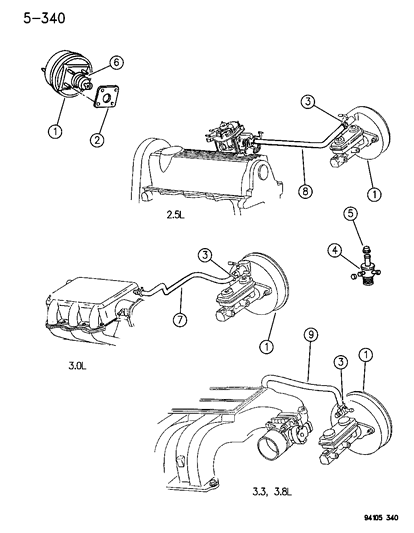 1995 Chrysler Town & Country Booster, Power Brake Diagram