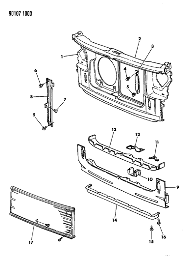 1990 Dodge Grand Caravan Grille & Related Parts Diagram