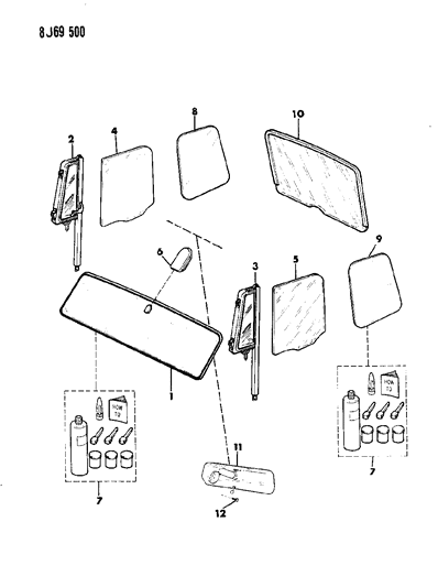 1987 Jeep Wrangler Glass, Mirror, Inside Rear View Diagram