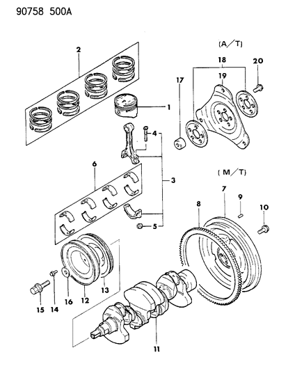 1990 Dodge Colt Crankshaft & Piston Diagram 1