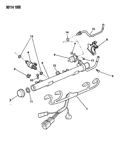 1990 Chrysler LeBaron GTC Fuel Rail & Related Parts Diagram 1