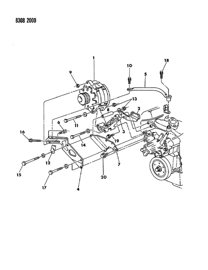 1989 Dodge Ram Van Alternator & Mounting Diagram 2