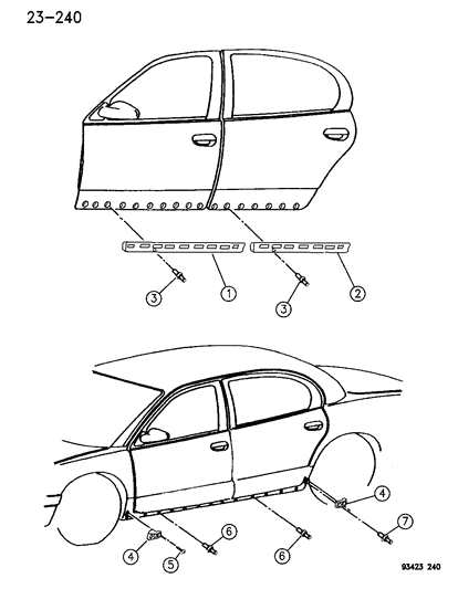 1994 Dodge Intrepid Brackets, Cladding Attaching Concord And LHS Diagram