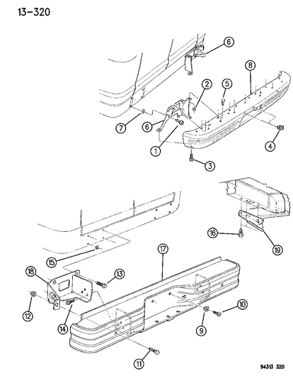 1995 Dodge Ram Van Bumper, Rear Diagram