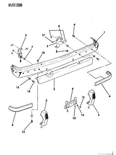 1991 Jeep Grand Wagoneer Bumper, Front Diagram