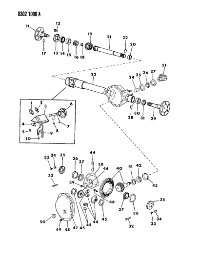 1988 Dodge Dakota Axle, Front Diagram