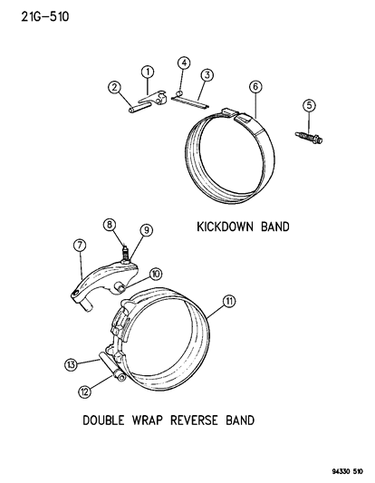 1996 Dodge Dakota Bands , Reverse & Kickdown With Linkage Diagram 1
