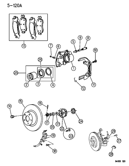 1994 Chrysler LeBaron Sedan Brakes, Front Diagram