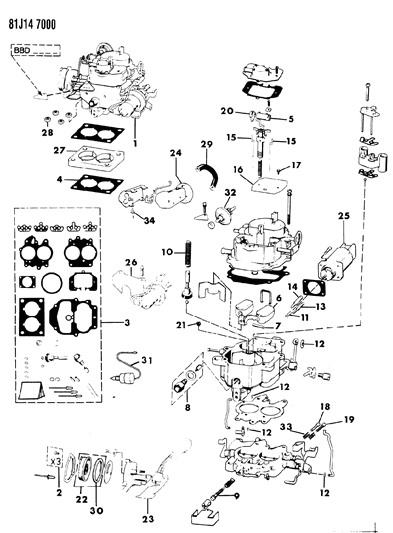1984 Jeep Grand Wagoneer Carburetor & Component Parts Diagram 2