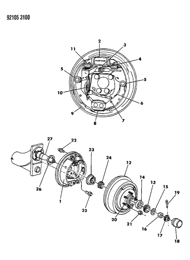1992 Chrysler LeBaron Sedan Brakes, Rear Drum Diagram