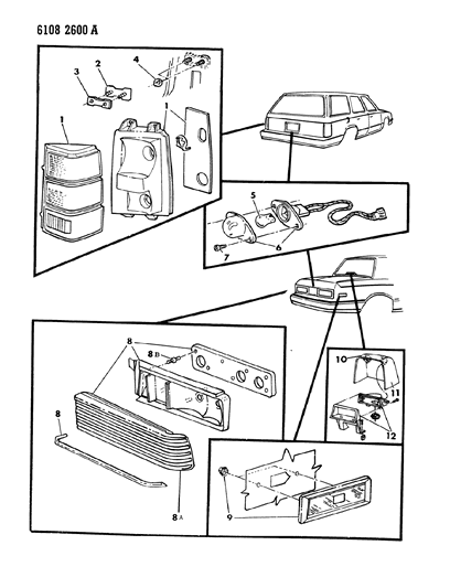 1986 Dodge Aries Lamps & Wiring - Rear Diagram