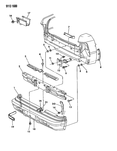 1989 Chrysler LeBaron Fascia, Bumper Rear Diagram