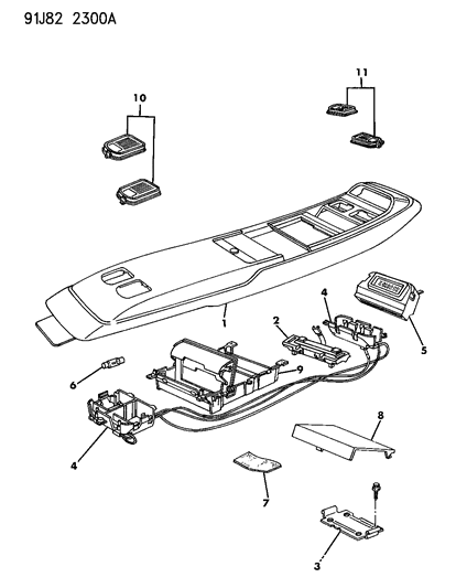 1993 Jeep Grand Wagoneer Console, Overhead Diagram