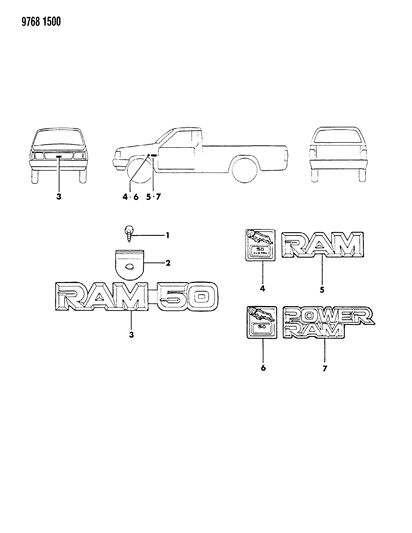 1989 Dodge Ram 50 Nameplates - Exterior View Diagram