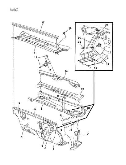 1985 Chrysler LeBaron GTS Cowl & Dash Panel Diagram