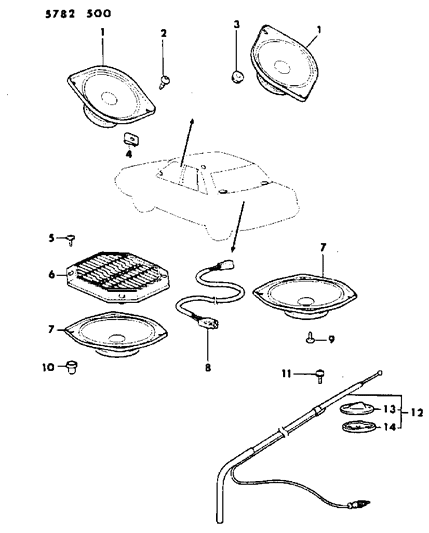 1985 Dodge Colt Speakers & Antenna Diagram