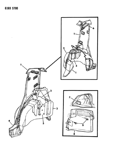 1986 Dodge Aries Quarter Inside & Wheelhouse Outer Panel Diagram 2