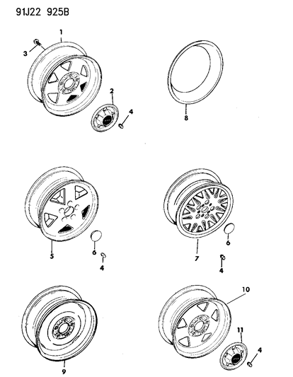 1993 Jeep Grand Cherokee Wheel, Cap, Cover Diagram