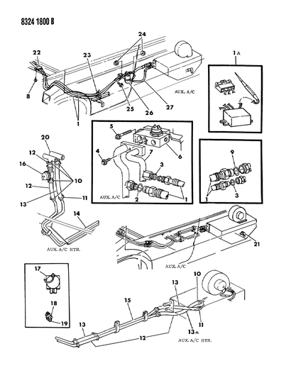 1988 Dodge Ram Wagon Plumbing - Auxiliary Rear A/C & Heater Diagram