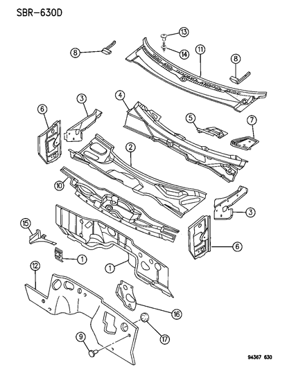 1995 Dodge Ram 2500 Cowl & Dash Panel Diagram