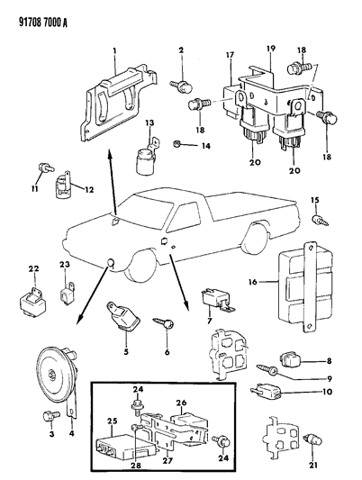 1991 Dodge Ram 50 Horn - Relay - Flasher Diagram