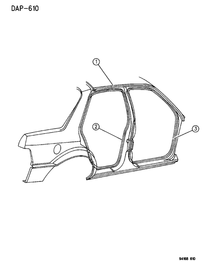 1994 Dodge Shadow Door - Front & Rear Weatherstrips Diagram