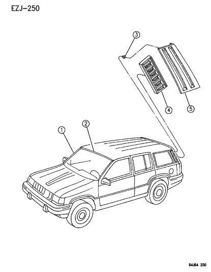 1996 Jeep Grand Cherokee Mouldings - Upper Diagram