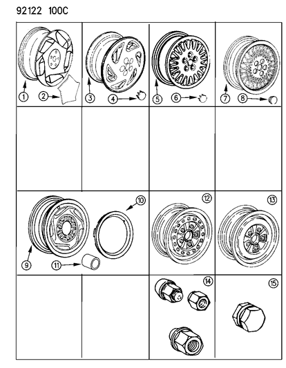 1992 Dodge Shadow Wheels, Caps And Nuts Diagram