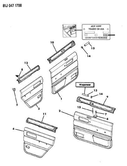 1985 Jeep Cherokee Panels - Door Trim Diagram 2