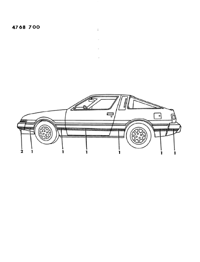 1984 Chrysler Conquest Tape Stripes & Decals - Exterior View Diagram