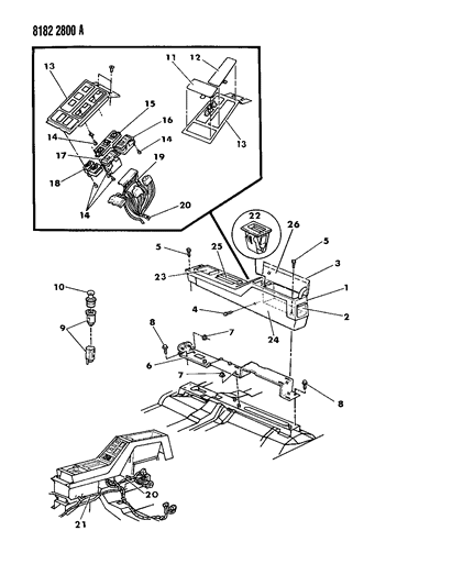 1988 Dodge Daytona Console, Center Diagram