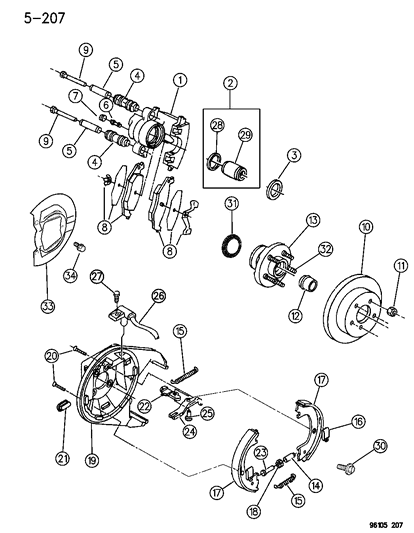 1996 Dodge Neon Brakes, Rear Disc Diagram