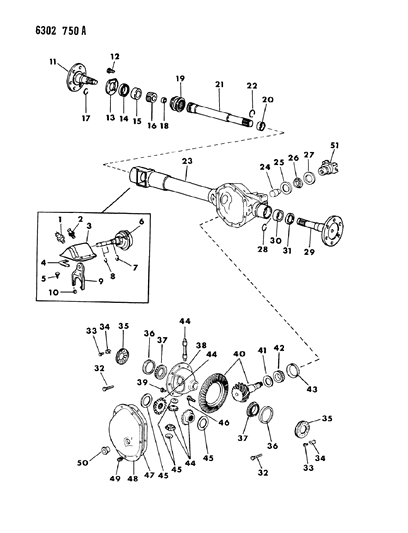 1987 Dodge Dakota Axle, Front Diagram