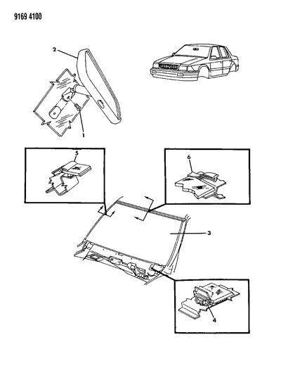 1989 Dodge Spirit Glass - Windshield & Mirror Diagram