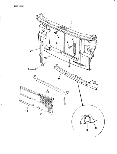 1984 Dodge Caravan Grille & Related Parts Diagram