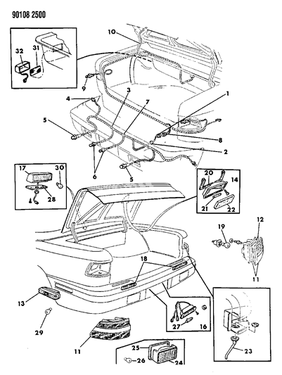 1990 Chrysler TC Maserati Lamps & Wiring - Rear Diagram